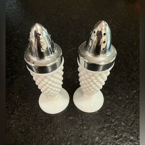 Vintage Milk Glass Salt & Pepper Shakers Westmoreland English Hobnail 1960s 4.5”